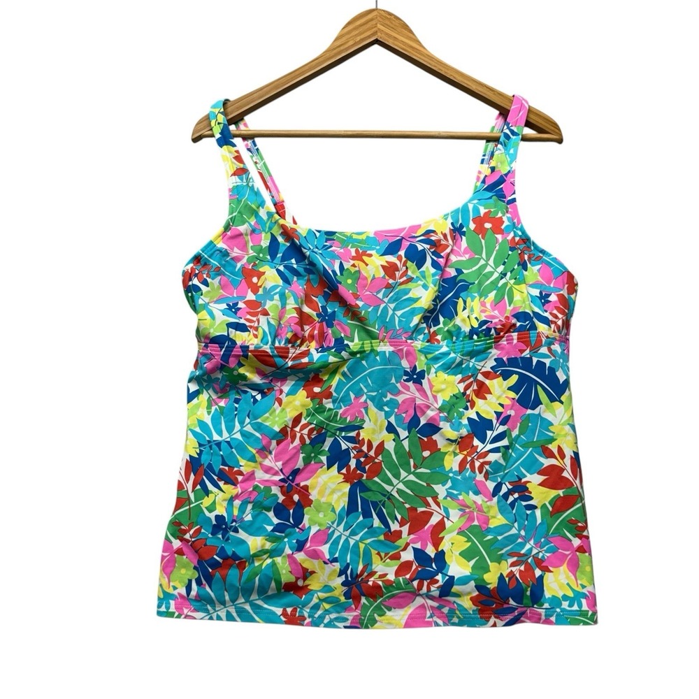 Lands End Womens Tankini Top 16P MultiColor Floral Underwire Bold Colorful